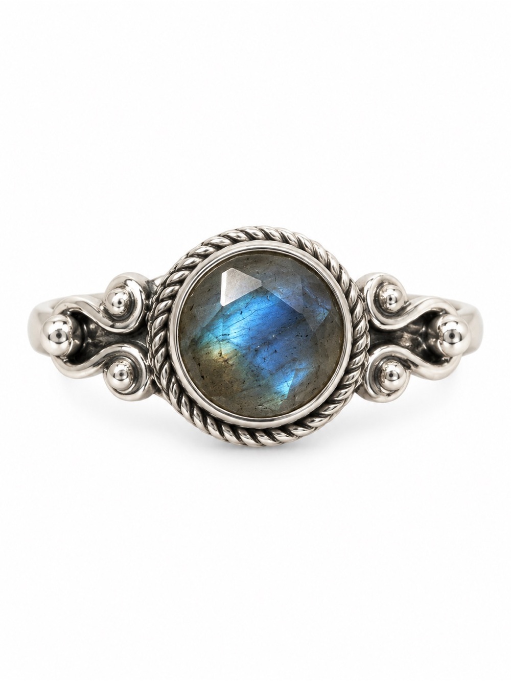 Labradorite Faceted Round Ring (S925)